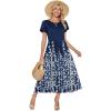 Zeagoo Womens Maxi Dresses Summer Bohemian Floral Short Sleeve Long Dress Casual Flowy Tired Beach Sundress(04-navy Blue Flower)