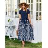 Zeagoo Womens Maxi Dresses Summer Bohemian Floral Short Sleeve Long Dress Casual Flowy Tired Beach Sundress(04-navy Blue Flower)