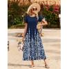 Zeagoo Womens Maxi Dresses Summer Bohemian Floral Short Sleeve Long Dress Casual Flowy Tired Beach Sundress(04-navy Blue Flower)