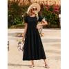 Zeagoo Womens Maxi Dresses Summer Bohemian Floral Short Sleeve Long Dress Casual Flowy Tired Beach Sundress(Black)