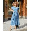 Zeagoo Womens Maxi Dresses Summer Bohemian Floral Short Sleeve Long Dress Casual Flowy Tired Beach Sundress(Blue Floral)