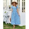 Zeagoo Womens Maxi Dresses Summer Bohemian Floral Short Sleeve Long Dress Casual Flowy Tired Beach Sundress(Blue Floral)