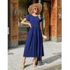 Zeagoo Womens Maxi Dresses Summer Bohemian Floral Short Sleeve Long Dress Casual Flowy Tired Beach Sundress(Navy Blue)