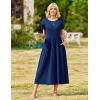 Zeagoo Womens Maxi Dresses Summer Bohemian Floral Short Sleeve Long Dress Casual Flowy Tired Beach Sundress(Navy Blue)