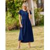 Zeagoo Womens Maxi Dresses Summer Bohemian Floral Short Sleeve Long Dress Casual Flowy Tired Beach Sundress(Navy Blue)
