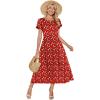 Zeagoo Womens Maxi Dresses Summer Bohemian Floral Short Sleeve Long Dress Casual Flowy Tired Beach Sundress(Red Floral)