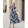 Zeagoo Womens Maxi Dresses Summer Bohemian Floral Short Sleeve Long Dress Casual Flowy Tired Beach Sundress(Sf157)