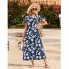 Zeagoo Womens Maxi Dresses Summer Bohemian Floral Short Sleeve Long Dress Casual Flowy Tired Beach Sundress(Sf157)