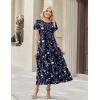 Zeagoo Womens Maxi Dresses Summer Bohemian Floral Short Sleeve Long Dress Casual Flowy Tired Beach Sundress(Sf180)