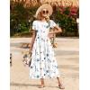 Zeagoo Womens Maxi Dresses Summer Bohemian Floral Short Sleeve Long Dress Casual Flowy Tired Beach Sundress(White Floral)