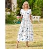 Zeagoo Womens Maxi Dresses Summer Bohemian Floral Short Sleeve Long Dress Casual Flowy Tired Beach Sundress(White Floral)