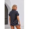Zeagoo Womens Satin Blouse Short Sleeve Silk Tops Button Down Shirts Business Casual Outfits(Black)