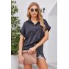 Zeagoo Womens Satin Blouse Short Sleeve Silk Tops Button Down Shirts Business Casual Outfits(Black)