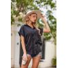 Zeagoo Womens Satin Blouse Short Sleeve Silk Tops Button Down Shirts Business Casual Outfits(Black)