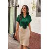 Zeagoo Womens Satin Blouse Short Sleeve Silk Tops Button Down Shirts Business Casual Outfits(Green)