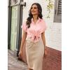 Zeagoo Womens Satin Blouse Short Sleeve Silk Tops Button Down Shirts Business Casual Outfits(Light Pink)