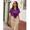 Zeagoo Womens Satin Blouse Short Sleeve Silk Tops Button Down Shirts Business Casual Outfits(Purple)