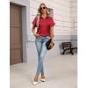 Zeagoo Womens Satin Blouse Short Sleeve Silk Tops Button Down Shirts Business Casual Outfits(Red)