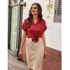 Zeagoo Womens Satin Blouse Short Sleeve Silk Tops Button Down Shirts Business Casual Outfits(Red)