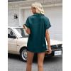 Zeagoo Womens Satin Blouse Short Sleeve Silk Tops Button Down Shirts Business Casual Outfits(Teal)