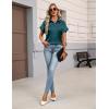 Zeagoo Womens Satin Blouse Short Sleeve Silk Tops Button Down Shirts Business Casual Outfits(Teal)