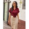 Zeagoo Womens Satin Blouse Short Sleeve Silk Tops Button Down Shirts Business Casual Outfits(Wine Red)