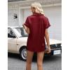 Zeagoo Womens Satin Blouse Short Sleeve Silk Tops Button Down Shirts Business Casual Outfits(Wine Red)