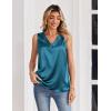 Zeagoo Women’s Silk Satin Tank Tops V Neck Casual Camisoles Sleeveless Business Work Blouses Dressy Summer Shirts(Blue Green)