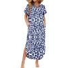Zeagoo Womens Summer Casual Short Sleeve Button Down Long Shirt Dresses Loose Swimsuit Beach Cover Ups with Pockets(Blue Floral)