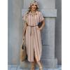 Zeagoo Womens Summer Casual Short Sleeve Button Down Long Shirt Dresses Loose Swimsuit Beach Cover Ups with Pockets(Brown Stripe)