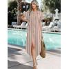 Zeagoo Womens Summer Casual Short Sleeve Button Down Long Shirt Dresses Loose Swimsuit Beach Cover Ups with Pockets(Brown Stripe)