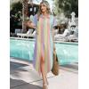 Zeagoo Womens Summer Casual Short Sleeve Button Down Long Shirt Dresses Loose Swimsuit Beach Cover Ups with Pockets(Color Stripe)