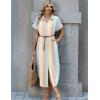 Zeagoo Womens Summer Casual Short Sleeve Button Down Long Shirt Dresses Loose Swimsuit Beach Cover Ups with Pockets(Color Stripe)