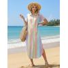 Zeagoo Womens Summer Casual Short Sleeve Button Down Long Shirt Dresses Loose Swimsuit Beach Cover Ups with Pockets(Color Stripe)