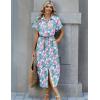 Zeagoo Womens Summer Casual Short Sleeve Button Down Long Shirt Dresses Loose Swimsuit Beach Cover Ups with Pockets(Coral Floral)