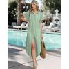 Zeagoo Womens Summer Casual Short Sleeve Button Down Long Shirt Dresses Loose Swimsuit Beach Cover Ups with Pockets(Green Stripe)