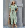 Zeagoo Womens Summer Casual Short Sleeve Button Down Long Shirt Dresses Loose Swimsuit Beach Cover Ups with Pockets(Green Stripe)