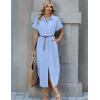 Zeagoo Womens Summer Casual Short Sleeve Button Down Long Shirt Dresses Loose Swimsuit Beach Cover Ups with Pockets(Light Blue)