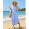 Zeagoo Womens Summer Casual Short Sleeve Button Down Long Shirt Dresses Loose Swimsuit Beach Cover Ups with Pockets(Light Blue)