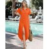 Zeagoo Womens Summer Casual Short Sleeve Button Down Long Shirt Dresses Loose Swimsuit Beach Cover Ups with Pockets(Orange)