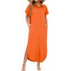 Zeagoo Womens Summer Casual Short Sleeve Button Down Long Shirt Dresses Loose Swimsuit Beach Cover Ups with Pockets(Orange)