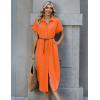 Zeagoo Womens Summer Casual Short Sleeve Button Down Long Shirt Dresses Loose Swimsuit Beach Cover Ups with Pockets(Orange)