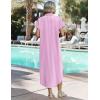 Zeagoo Womens Summer Casual Short Sleeve Button Down Long Shirt Dresses Loose Swimsuit Beach Cover Ups with Pockets(Pink Stripe)