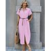 Zeagoo Womens Summer Casual Short Sleeve Button Down Long Shirt Dresses Loose Swimsuit Beach Cover Ups with Pockets(Pink Stripe)
