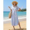 Zeagoo Womens Summer Casual Short Sleeve Button Down Long Shirt Dresses Loose Swimsuit Beach Cover Ups with Pockets(Pink&blue)