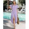 Zeagoo Womens Summer Casual Short Sleeve Button Down Long Shirt Dresses Loose Swimsuit Beach Cover Ups with Pockets(Purple Stripe)