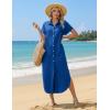 Zeagoo Womens Summer Casual Short Sleeve Button Down Long Shirt Dresses Loose Swimsuit Beach Cover Ups with Pockets(Royal Blue)