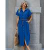 Zeagoo Womens Summer Casual Short Sleeve Button Down Long Shirt Dresses Loose Swimsuit Beach Cover Ups with Pockets(Royal Blue)