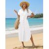 Zeagoo Womens Summer Casual Short Sleeve Button Down Long Shirt Dresses Loose Swimsuit Beach Cover Ups with Pockets(White)