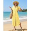 Zeagoo Womens Summer Casual Short Sleeve Button Down Long Shirt Dresses Loose Swimsuit Beach Cover Ups with Pockets(Yellow Stripe)